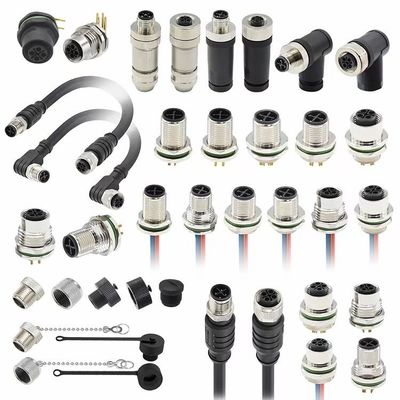Conector circular da série M12 Plug masculino parafuso traseiro de 5 pinos Montagem do painel M16 * 1.5 PG9