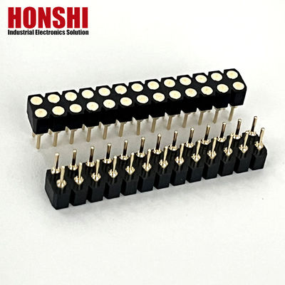 2.54mm PCB de dupla linha H3.0mm 7.4mm de latão reto Machined Conector de cabeçalho feminino redondo