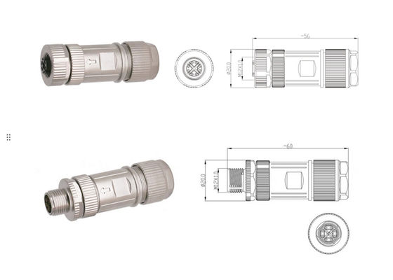 Conector de fio circular de liga de zinco M12 8 pines Conector Ethernet masculino