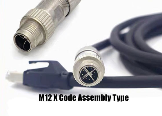 Conector de código circular M12 X Ethernet 8 Pins Conector de conector de conector masculino feminino