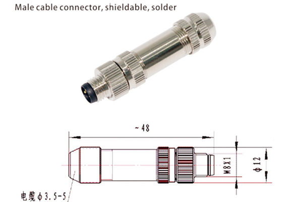 M8 IP67 Conector circular Conector masculino de proteção 3 4 5 6 8 Conector de tipo de montagem de pinos