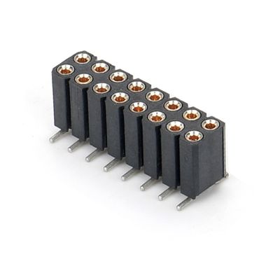 2.54mm Dual Row H7.0mm SMT PCB Brass Machined Round Female Header Connector PA6T Preto