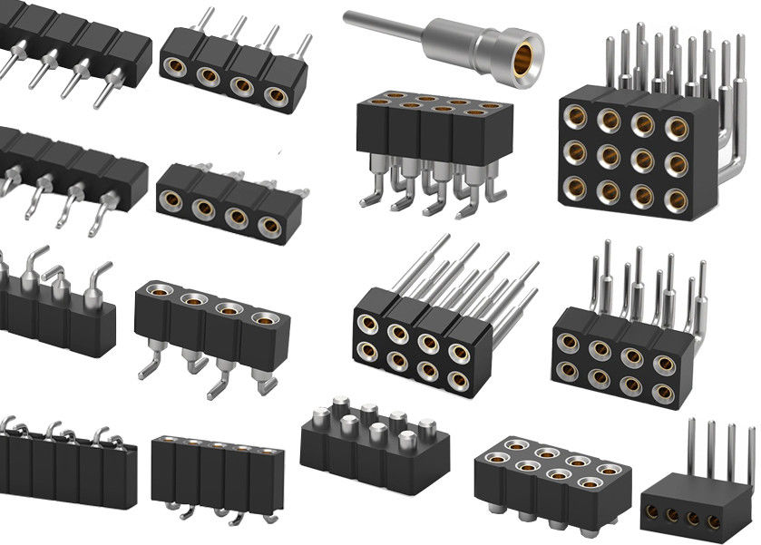 Conector de cabeçalho de pin redondo de PCB em dupla fileira cabeçalho feminino mecanizado 1,27 mm 2,0 mm 2,54 mm