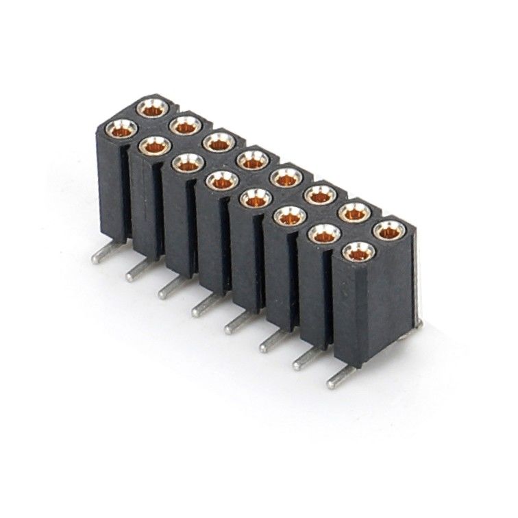 2.54mm Dual Row H7.0mm SMT PCB Brass Machined Round Female Header Connector PA6T Preto